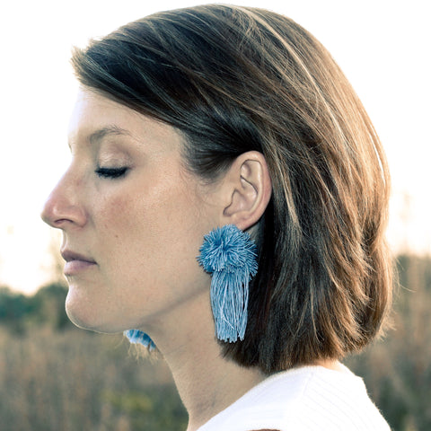 vK. Pom Pom Tassel Earrings - Baby Blue