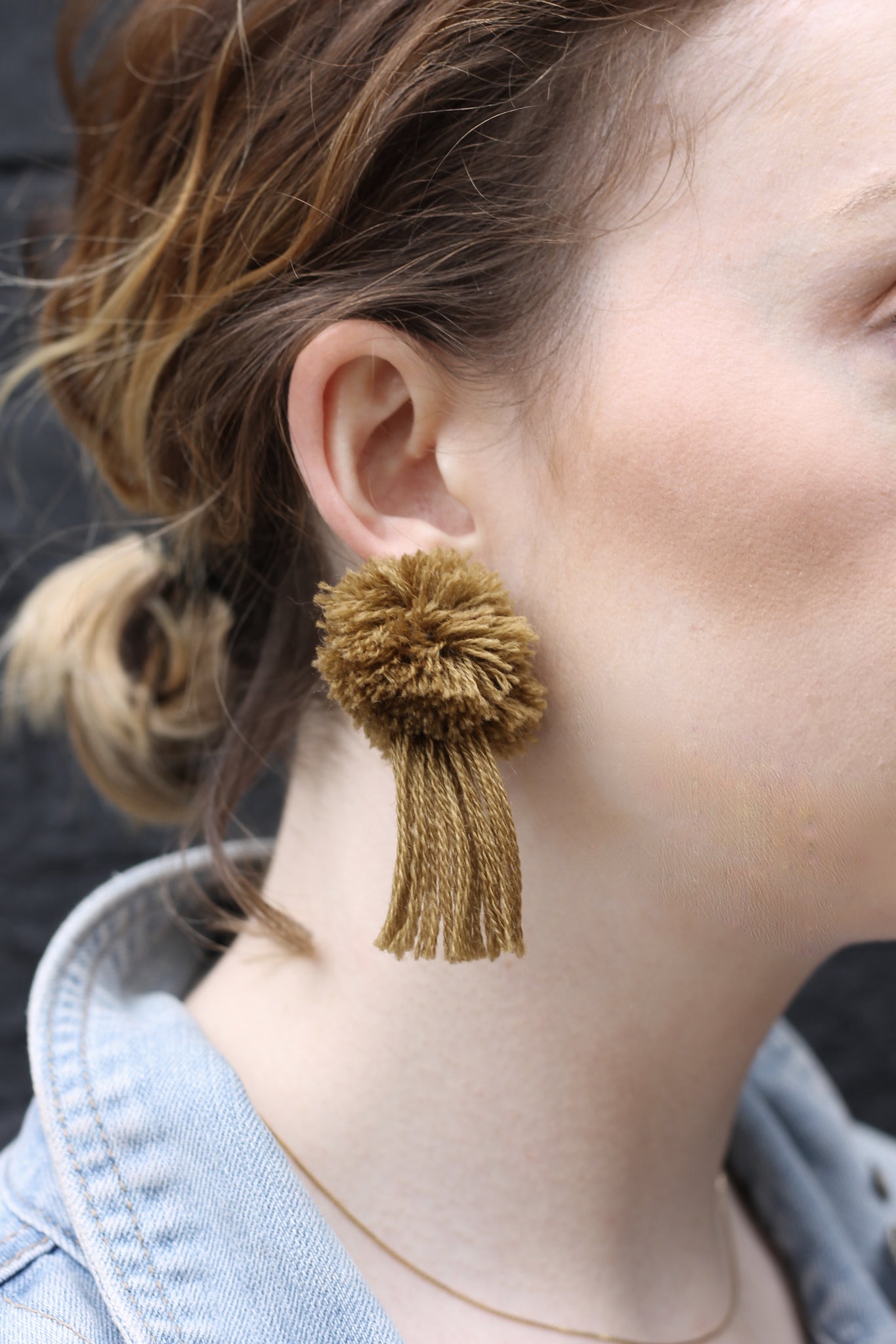 vK. Pom Pom Tassel Earrings - Tan