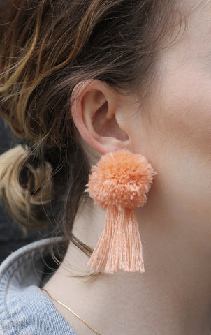 vK. Pom Pom Tassel Earrings - Peach