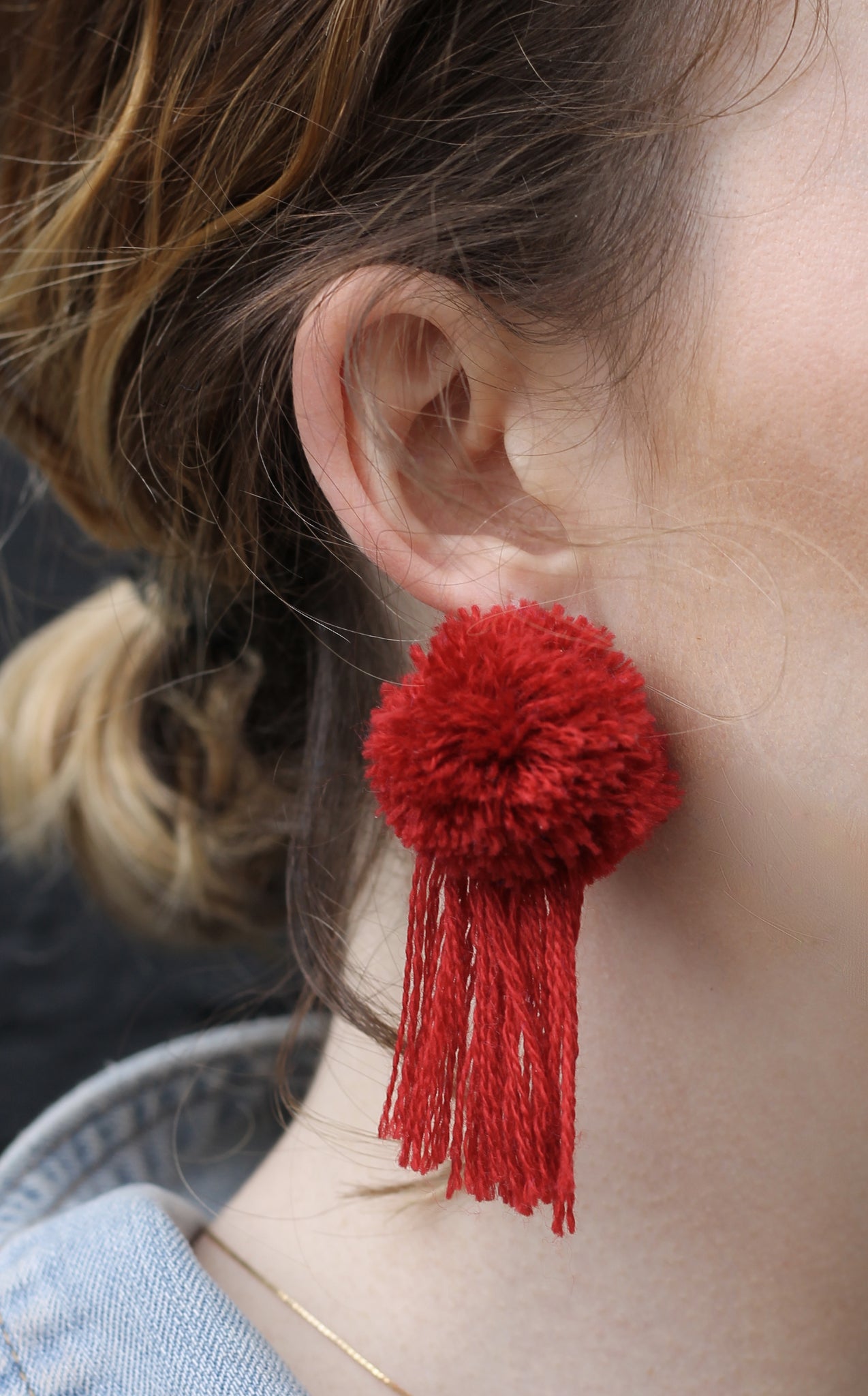 vK. Pom Pom Tassel Earrings - Red
