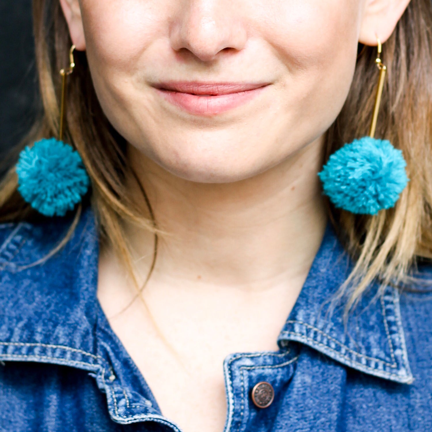 vK. Pom Drop Earrings  - Teal